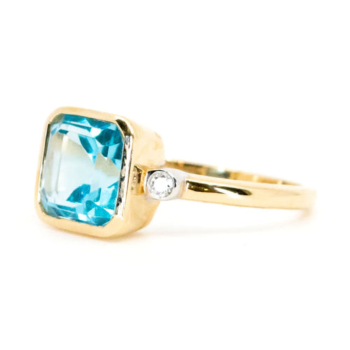 Bague 54 Bague en or 14k avec topaze carrée et diamants 58 Facettes F9D87F6557EC462DA004760D00B9C180