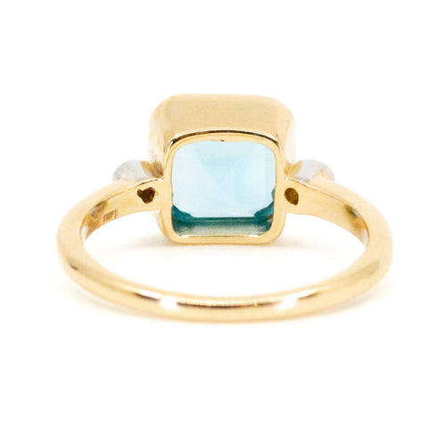 Bague 54 Bague en or 14k avec topaze carrée et diamants 58 Facettes F9D87F6557EC462DA004760D00B9C180