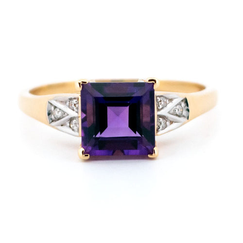 Bague 54 Bague en or 14k avec améthyste taille carrée et diamants 58 Facettes 0A81EB7C262B4A968FE0B15CC047EF49
