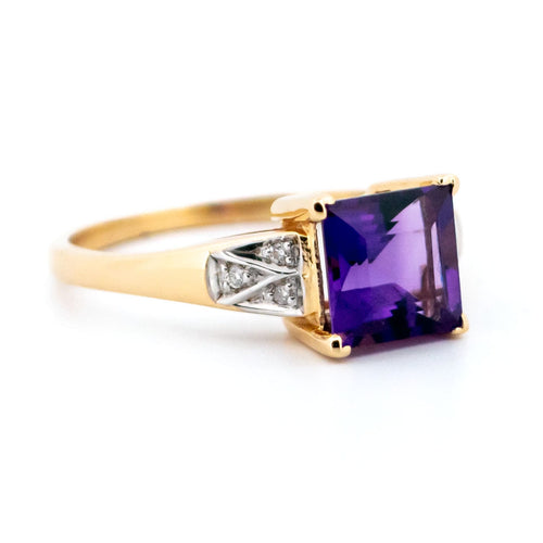 Bague 54 Bague en or 14k avec améthyste taille carrée et diamants 58 Facettes 0A81EB7C262B4A968FE0B15CC047EF49