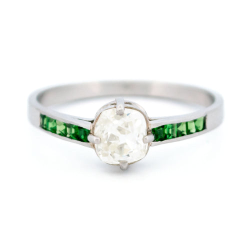Bague 57 Bague solitaire en platine avec diamant taille ancienne et grenats tsavorites 58 Facettes DA4F56BB2F3547B79AD2CF18513FDF82