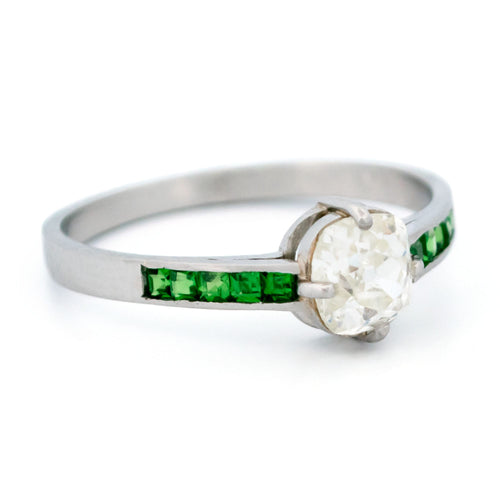 Bague 57 Bague solitaire en platine avec diamant taille ancienne et grenats tsavorites 58 Facettes DA4F56BB2F3547B79AD2CF18513FDF82