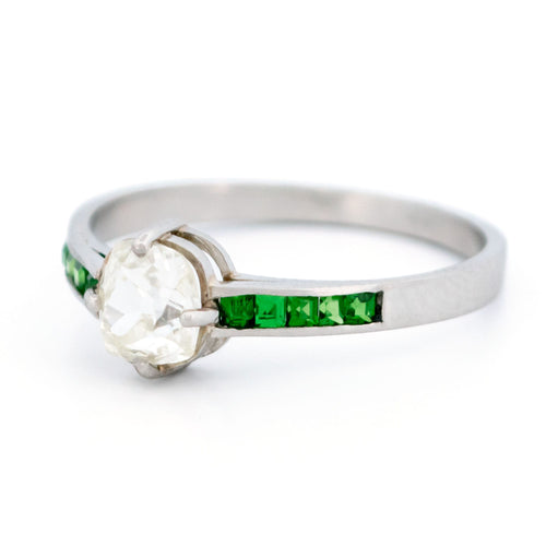 Bague 57 Bague solitaire en platine avec diamant taille ancienne et grenats tsavorites 58 Facettes DA4F56BB2F3547B79AD2CF18513FDF82