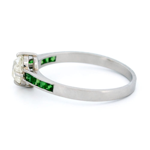 Bague 57 Bague solitaire en platine avec diamant taille ancienne et grenats tsavorites 58 Facettes DA4F56BB2F3547B79AD2CF18513FDF82