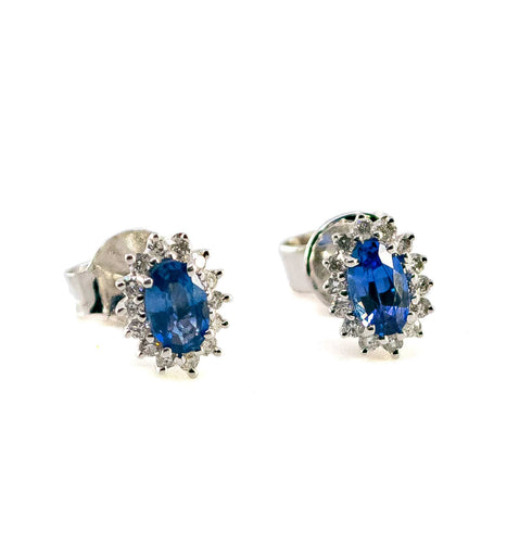 Boucles d'oreilles Boucles d’oreilles en or blanc 18k, saphirs et diamants 58 Facettes 140322E76AF34E2283E10DD060E6C719