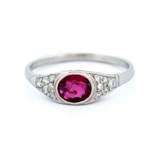 Bague 54 Art déco - Bague en platine, rubis et diamants, monture est-ouest 58 Facettes F1E1A4FD501C4E3DACF24D81E9733D17