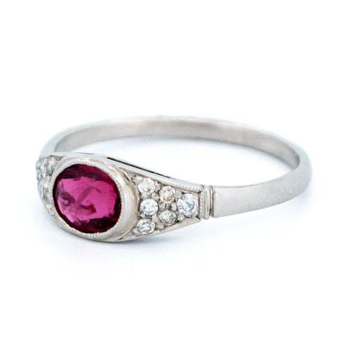 Bague 54 Art déco - Bague en platine, rubis et diamants, monture est-ouest 58 Facettes F1E1A4FD501C4E3DACF24D81E9733D17