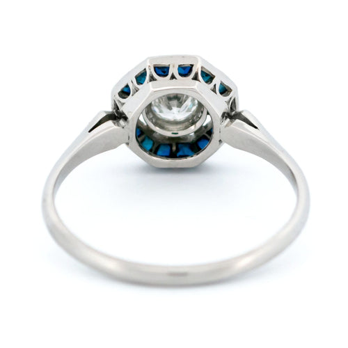 Bague 56 Bague Art déco octogonale en platine, diamants et saphirs 58 Facettes C0FBCA18C04641F598D2BCE928434FB6
