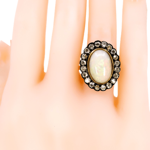 Bague 56 Bague de style victorien avec opale et diamants, en or 14k et argent 58 Facettes 5BD717A4E0434000A62C48C4D1F0D6B5