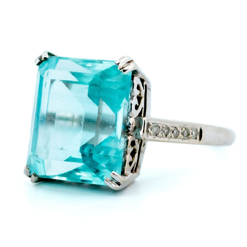 Bague 57 Bague cocktail en or 14k, aigue-marine et diamants taille simple 58 Facettes 56804C8A2C0140B9916E2BB93D126989