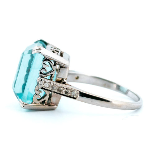 Bague 57 Bague cocktail en or 14k, aigue-marine et diamants taille simple 58 Facettes 56804C8A2C0140B9916E2BB93D126989