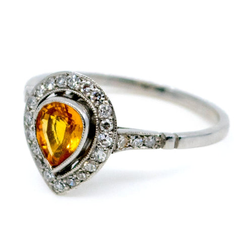 Bague 55 Bague entourage en platine, saphir jaune et diamants, inspiration Art déco 58 Facettes E275637443C84714A0A22DDAAB421B60