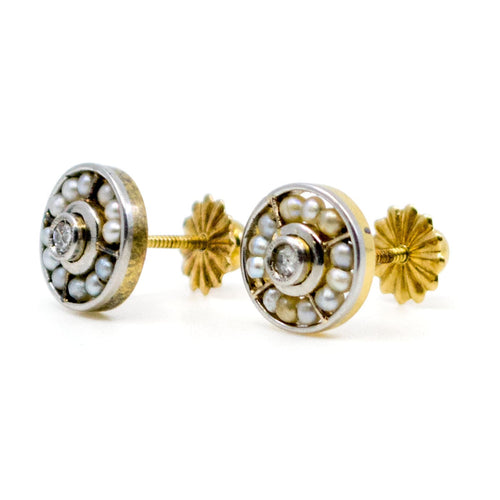 Boucles d'oreilles Boucles d’oreilles en grappe - Or 18k, diamants taille ancienne et perles de semence 58 Facettes 64A8BB51890E4B569B32B03E62D197B0
