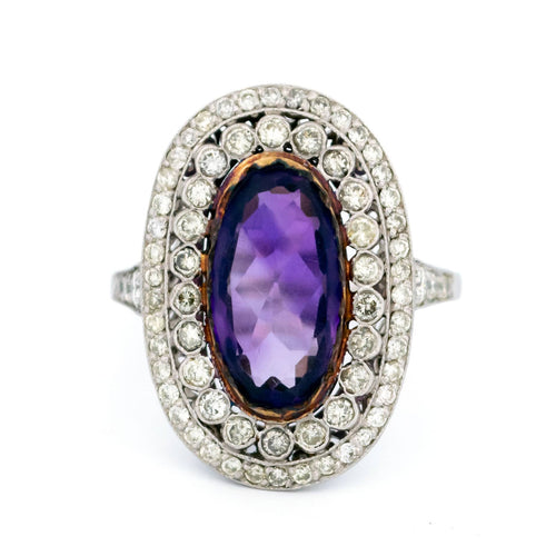 Bague 54 Bague Art déco en platine, améthyste et diamants taille brillant à double halo 58 Facettes D4B77FAC2B614C0F86B02F2280A9B79C