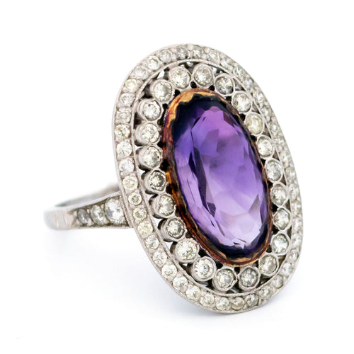 Bague 54 Bague Art déco en platine, améthyste et diamants taille brillant à double halo 58 Facettes D4B77FAC2B614C0F86B02F2280A9B79C