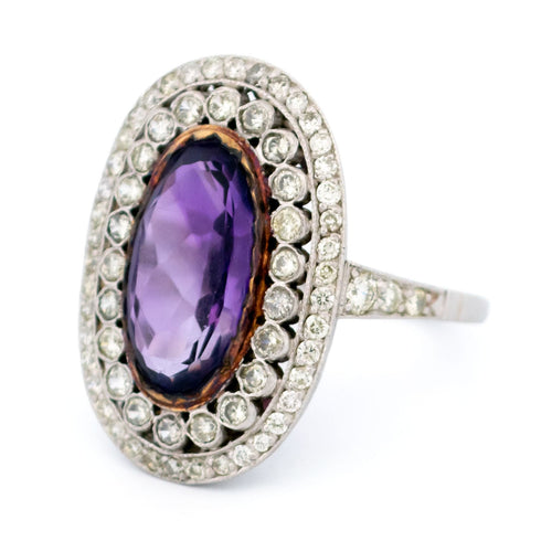 Bague 54 Bague Art déco en platine, améthyste et diamants taille brillant à double halo 58 Facettes D4B77FAC2B614C0F86B02F2280A9B79C