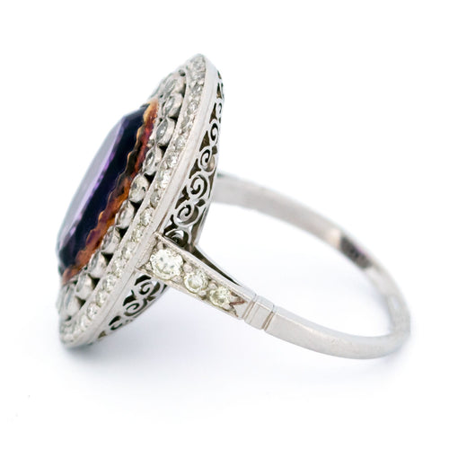 Bague 54 Bague Art déco en platine, améthyste et diamants taille brillant à double halo 58 Facettes D4B77FAC2B614C0F86B02F2280A9B79C