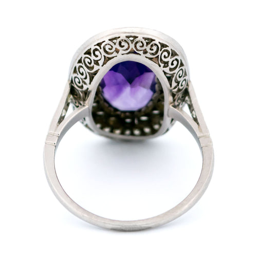 Bague 54 Bague Art déco en platine, améthyste et diamants taille brillant à double halo 58 Facettes D4B77FAC2B614C0F86B02F2280A9B79C