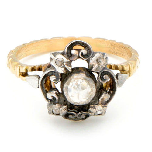 Bague 56 Bague en or jaune 14k et argent 835, diamants taille rose 58 Facettes 9A41C44050AA4AD7B62C579020919E0D