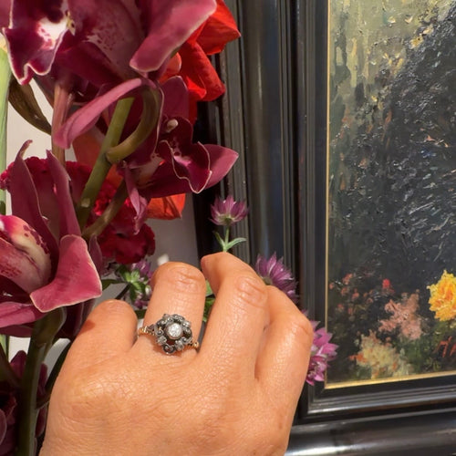 Bague 56 Bague en or jaune 14k et argent 835, diamants taille rose 58 Facettes 9A41C44050AA4AD7B62C579020919E0D