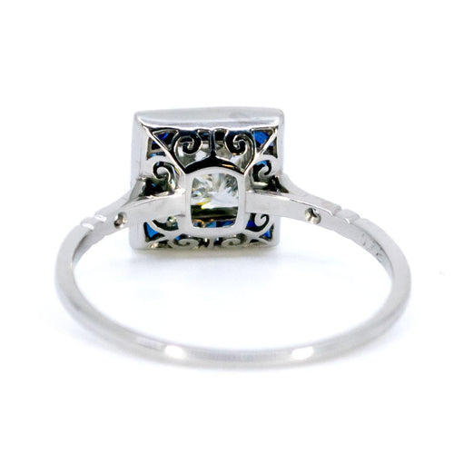 Bague 54 Bague carrée en platine avec diamant taille princesse et saphirs 58 Facettes A52D1E6B2BA848FCB2519AA2A63CA801