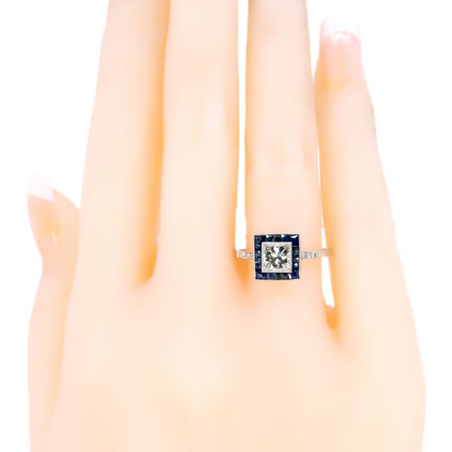 Bague 54 Bague carrée en platine avec diamant taille princesse et saphirs 58 Facettes A52D1E6B2BA848FCB2519AA2A63CA801
