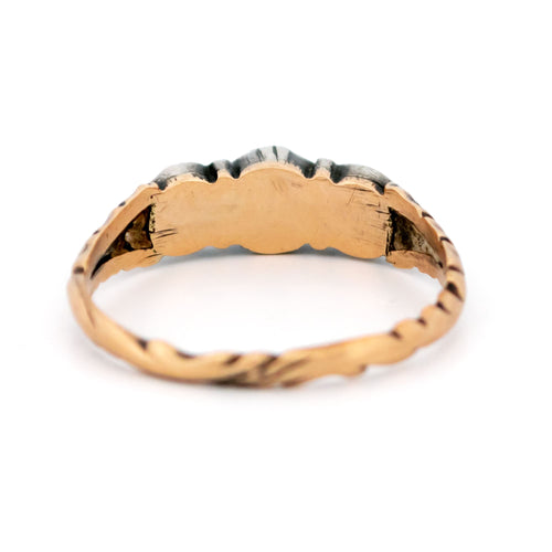 Bague 56 Bague trilogie en or jaune 14k et argent, diamants taille rose 58 Facettes 7F0D095BB9C4412DB0BF9781070A1B8A