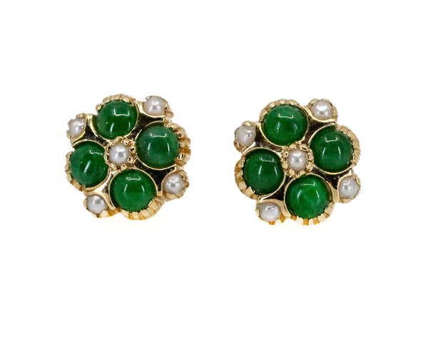 Boucles d'oreilles Boucles d’oreilles - Motif quadrilobé, or 14k, jade et perles 58 Facettes C47F4EC7D3DE4BBEB02B6BB39B364BA3