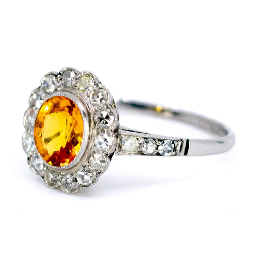 Bague 54 Bague Art déco en platine, saphir jaune et diamants taille simple 58 Facettes 00CFFD7AC3F8433FB997B9C97C256244