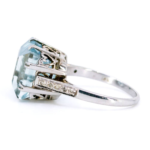 Bague 56 Bague solitaire en or blanc 14k, aigue-marine et diamants 58 Facettes 9AA205BA14484BE6A9B62029E8226786