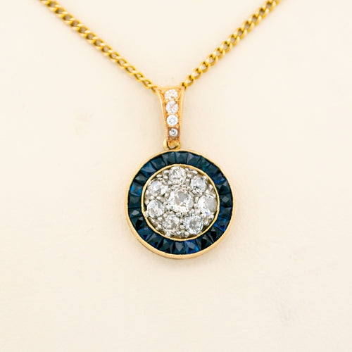 Pendentif Pendentif halo en or jaune 18k, diamants et saphirs 58 Facettes D9F99CA41C4F4EEAB5B6C577DAFF9F76