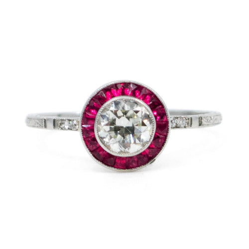 Bague 54 Bague halo Art déco en platine, diamant et rubis — réf. 5830-1830 58 Facettes 9674766E4522484F87620F6983392223