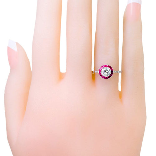 Bague 54 Bague halo Art déco en platine, diamant et rubis — réf. 5830-1830 58 Facettes 9674766E4522484F87620F6983392223