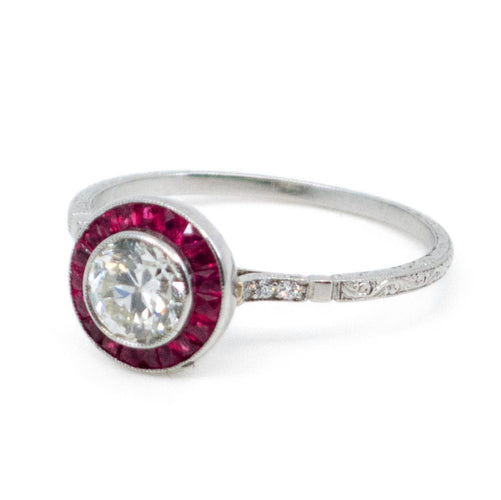 Bague 54 Bague halo Art déco en platine, diamant et rubis — réf. 5830-1830 58 Facettes 9674766E4522484F87620F6983392223
