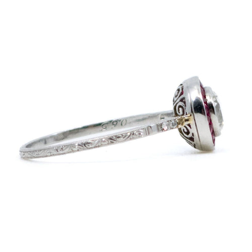 Bague 54 Bague halo Art déco en platine, diamant et rubis — réf. 5830-1830 58 Facettes 9674766E4522484F87620F6983392223