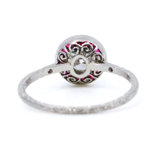 Bague 54 Bague halo Art déco en platine, diamant et rubis — réf. 5830-1830 58 Facettes 9674766E4522484F87620F6983392223