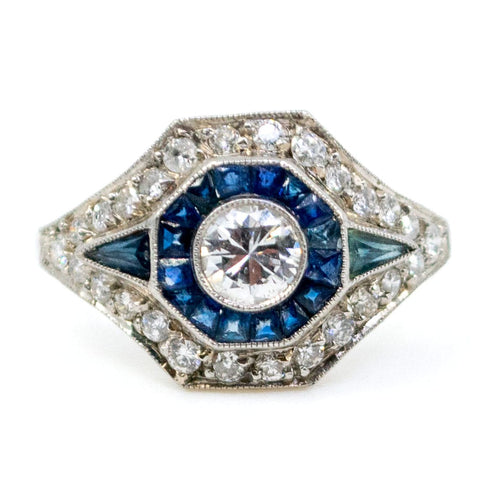 Bague 52 Bague Art déco en platine, diamants et saphirs 58 Facettes 4DC6CBC97F1B4D538C244260B6B76D38