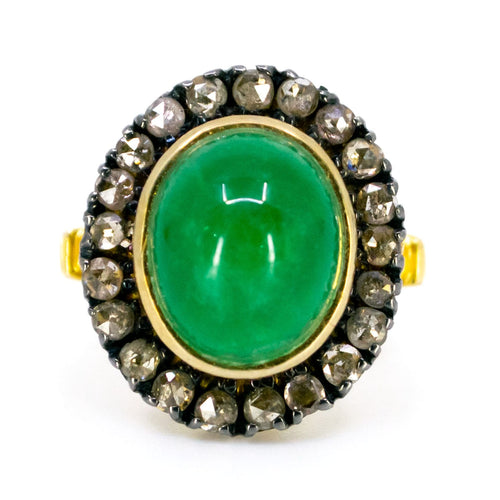 Bague 52 Bague entourage en or jaune 14k et argent 925, émeraude et diamants taille rose 58 Facettes E9F8FB6BD262458893EED162FC2CD578