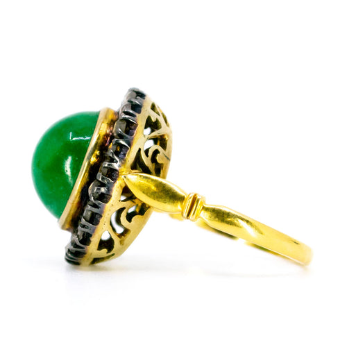 Bague 52 Bague entourage en or jaune 14k et argent 925, émeraude et diamants taille rose 58 Facettes E9F8FB6BD262458893EED162FC2CD578