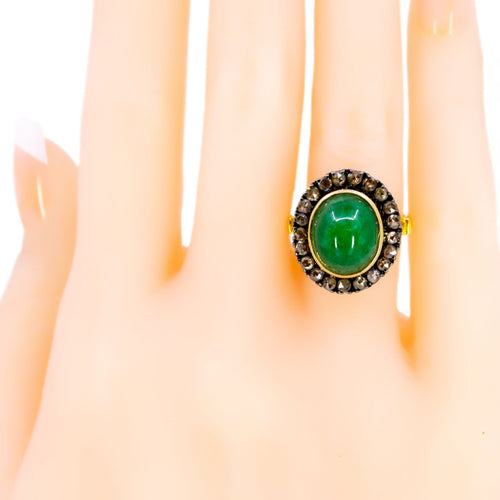 Bague 52 Bague entourage en or jaune 14k et argent 925, émeraude et diamants taille rose 58 Facettes E9F8FB6BD262458893EED162FC2CD578