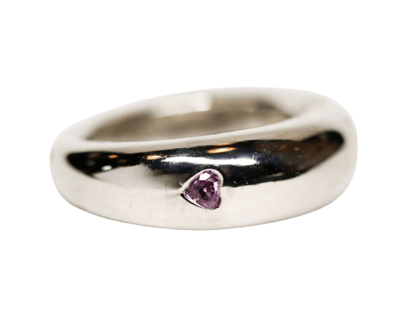 Bague 50.5 Bague jonc en or blanc et saphir rose en cœur 58 Facettes A11297