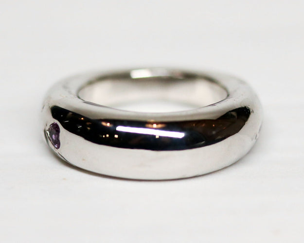 Bague 50.5 Bague jonc en or blanc et saphir rose en cœur 58 Facettes A11297