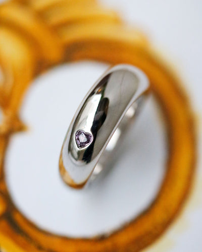Bague 50.5 Bague jonc en or blanc et saphir rose en cœur 58 Facettes A11297