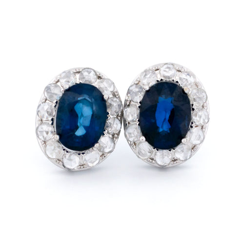 Boucles d'oreilles Boucles d’oreilles en or blanc 18k, saphirs et diamants taille rose 58 Facettes E2902E07E18E441298FA282BFB2E32D6