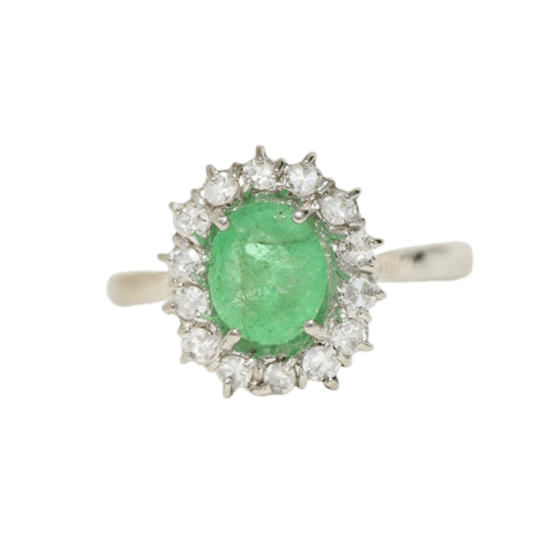 Bague 61.5 Bague entourage en or blanc 18K avec émeraude et brillants 58 Facettes 2340