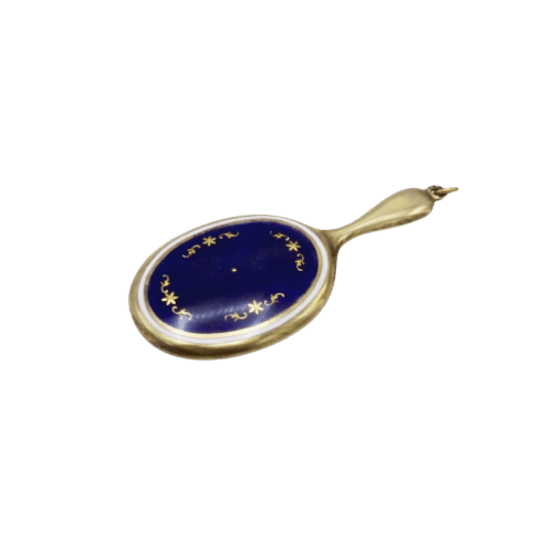 Art déco - Pendentif miroir en argent, émail et or jaune 14 ct