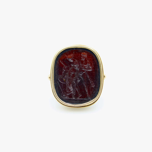 Bague 52 Georgian - Bague intaille Tassie en or 18K et verre rouge 58 Facettes