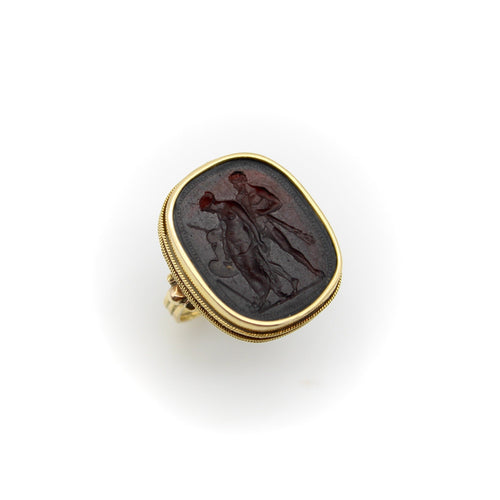 Bague 52 Georgian - Bague intaille Tassie en or 18K et verre rouge 58 Facettes