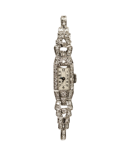 Montre Montre Art Déco en platine pavée de diamants 58 Facettes A11302