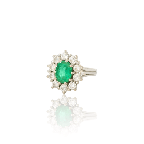 Bague 53 Bague cluster vintage avec émeraude ovale et diamants 58 Facettes